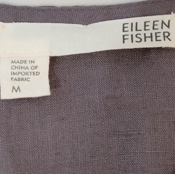 Eileen Fisher Taupe 100% Irish Linen Sleeveless Subtly Beaded Top - Size M - Picture 10 of 11